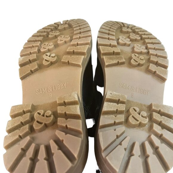 NEW SAM & LIBBY SAMANTHA COMBAT BOOT BLACK WOMENS 9 BLING BUCKLE BOOTIES ANKLE - Picture 5 of 6